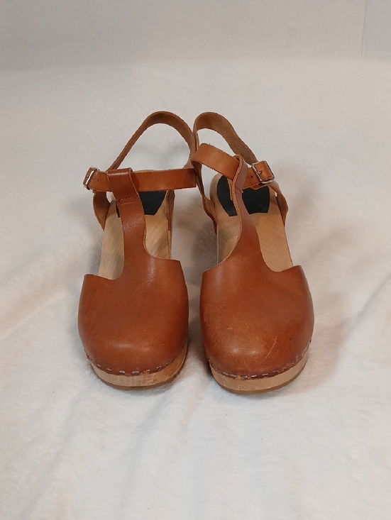 Swedish Hasbeens Shoes - Swedish Hasbeen T Strap Sky High Clogs Sz 40